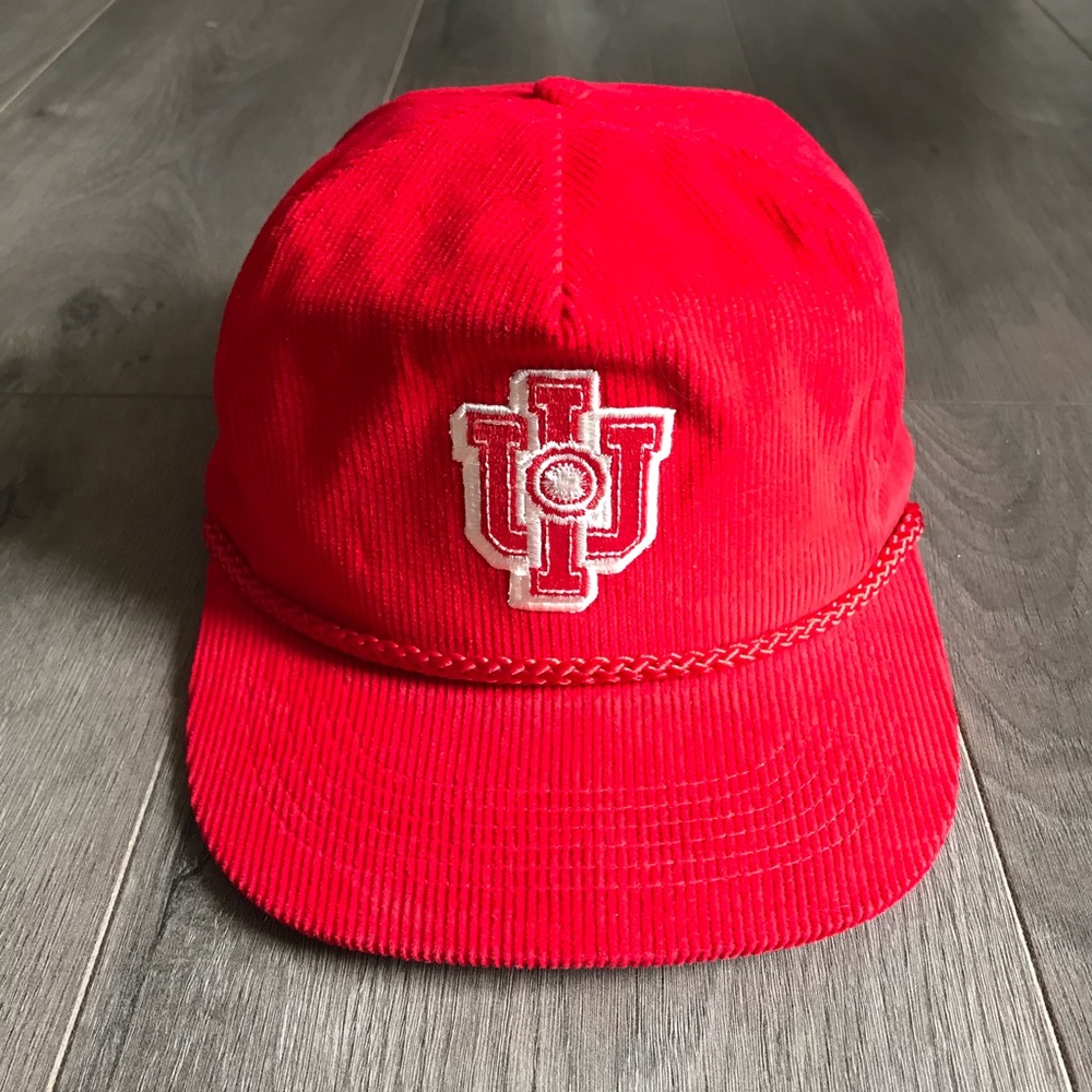 Vintage Corduroy Indiana IU Red  White SnapBack